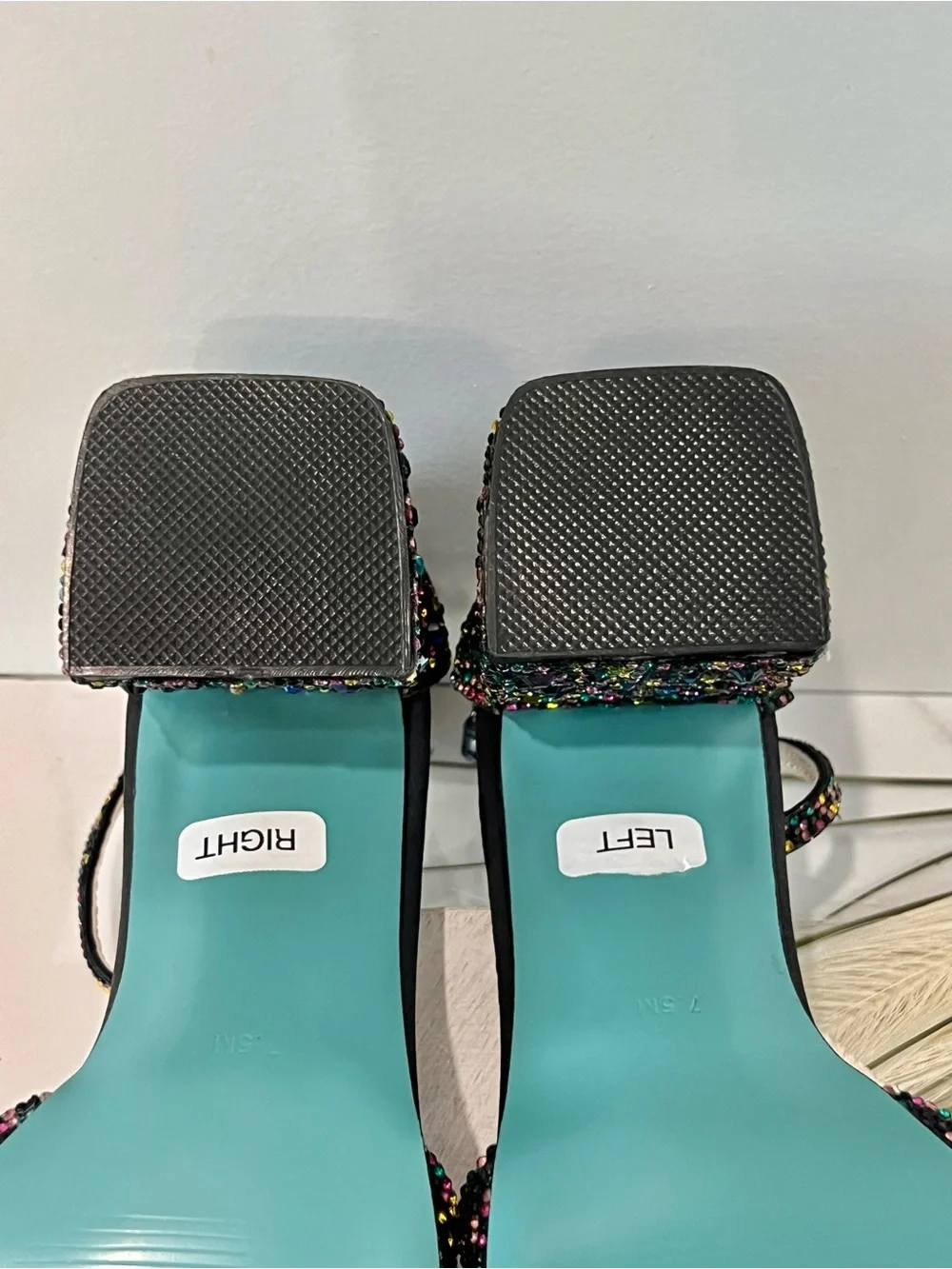 Betsey Johnson Black Multicolor Glitter Block Heel Sandals